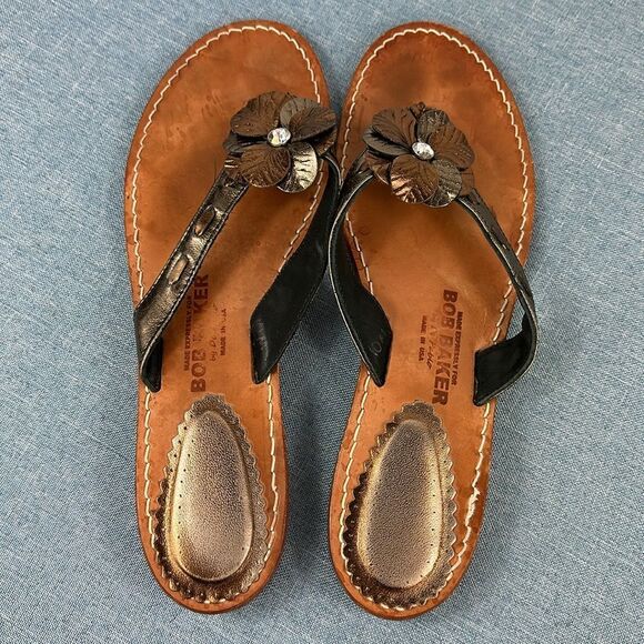 Bob Baker Brown Leather Floral Thong Sandals Size 10M - Picture 5 of 9
